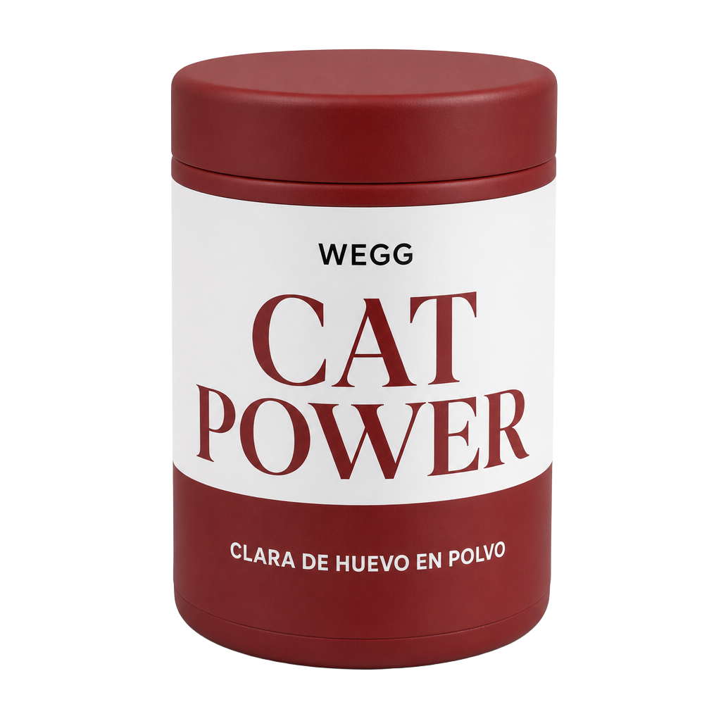 Bote rojo de Wegg Cat Power con etiqueta blanca